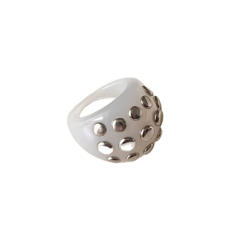 Infusion Archive The Sovereign Studded Dome Resin Ring Statement White and Silver Band