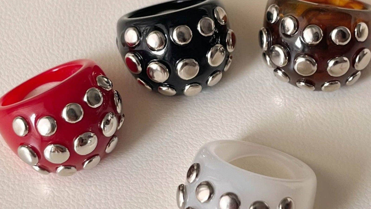 Infusion Archive The Sovereign Studded Dome Resin Ring Statement Bands Full Set Display